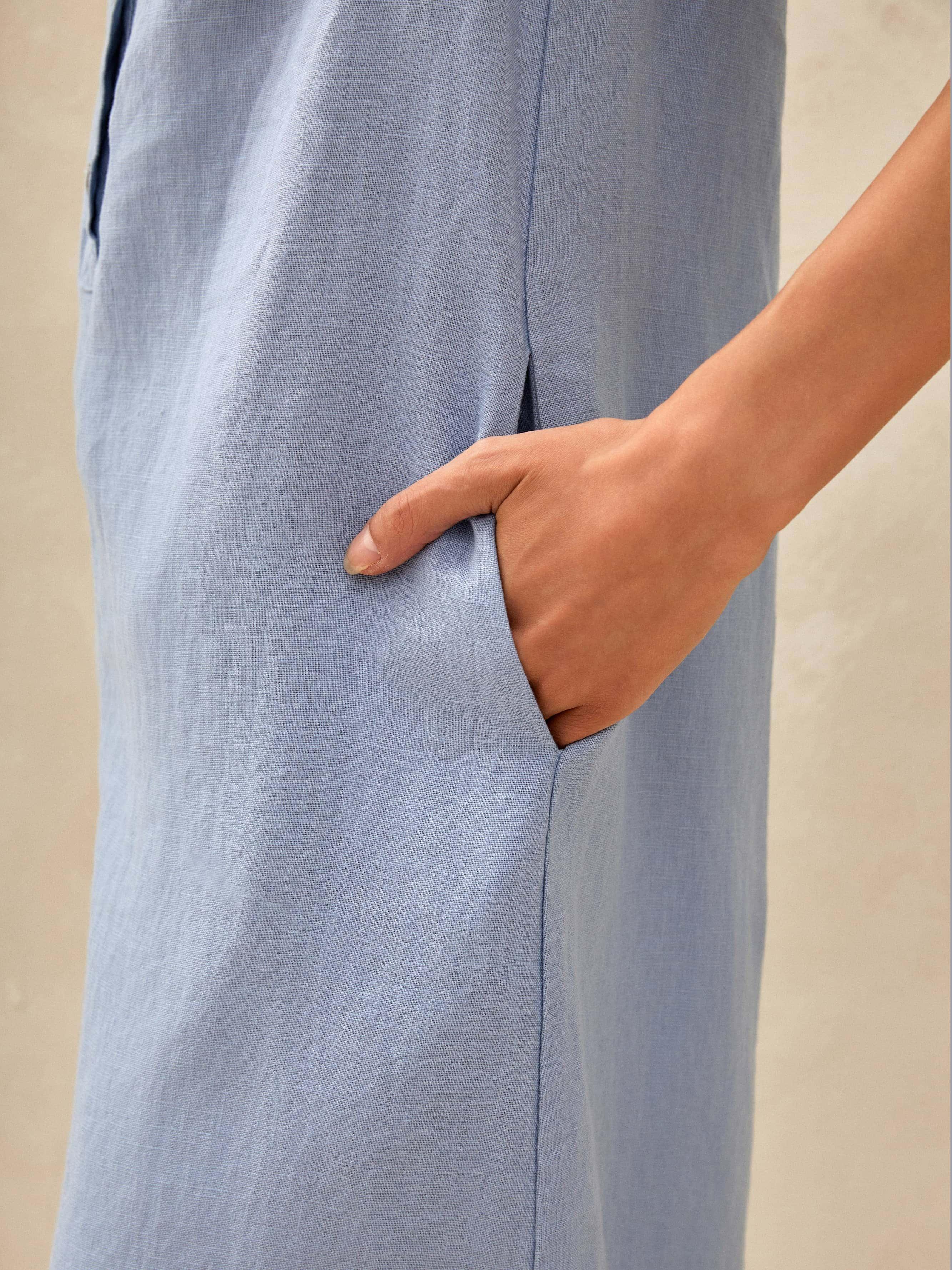 100% Linen Sleeveless Straight High Slit Maxi Dress TAYLOR - DRESSES-Linen Midi