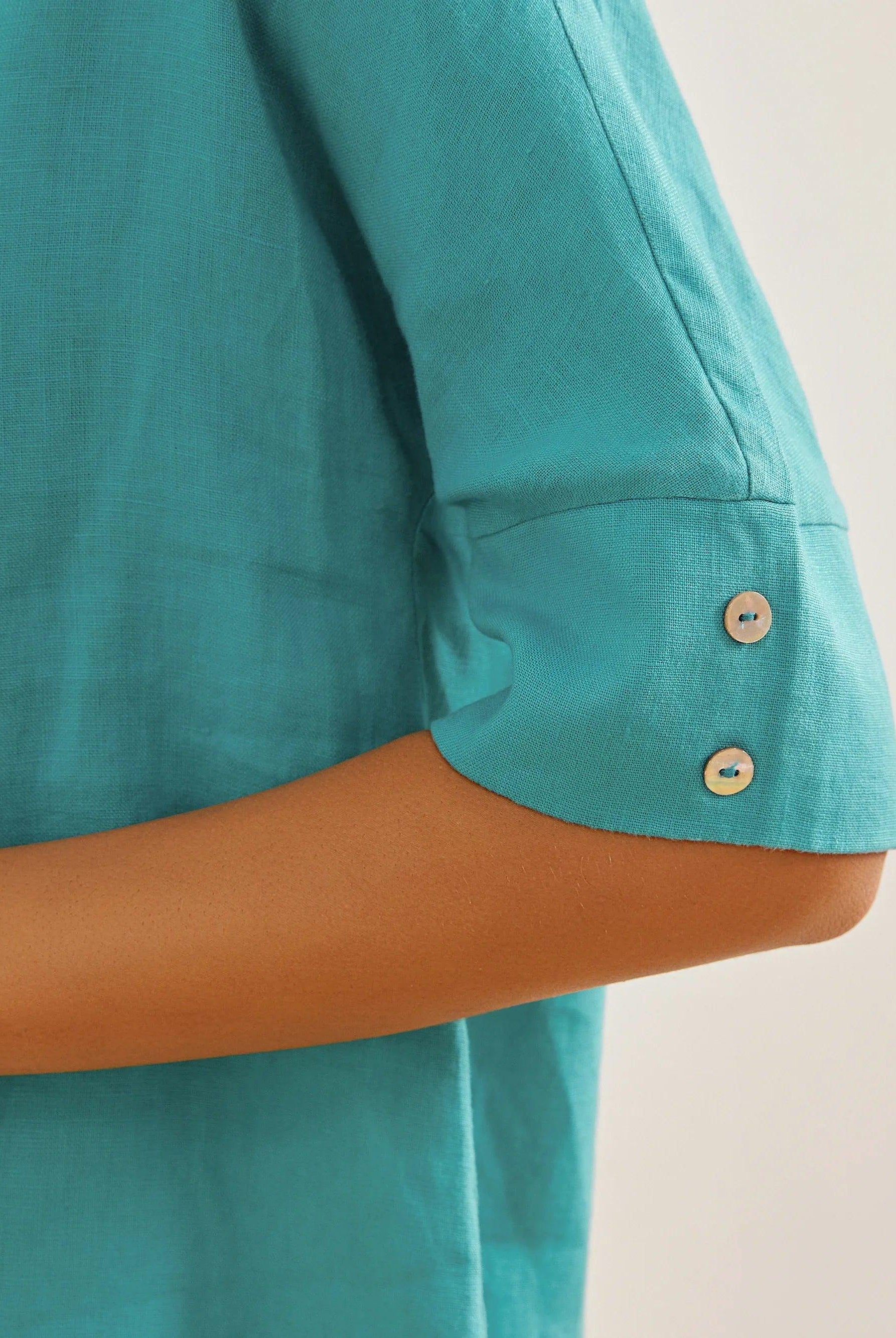 100% Linen V-Neck Short Sleeve Shirt SIERRA - TOPS-Linen Blouses