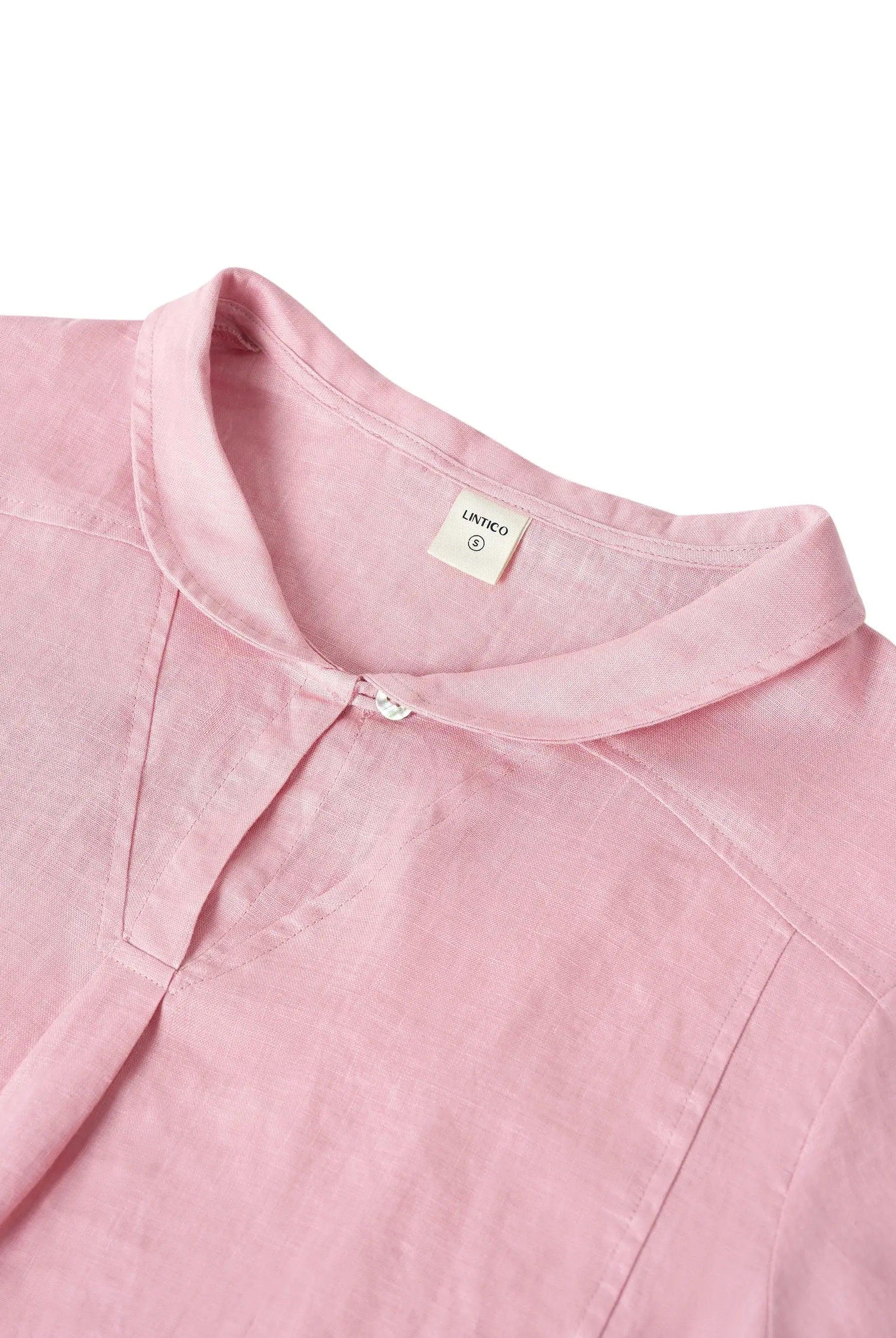 JADE 100% Linen Shawl V-Neck Half Sleeve Top - TOPS-Linen Blouses