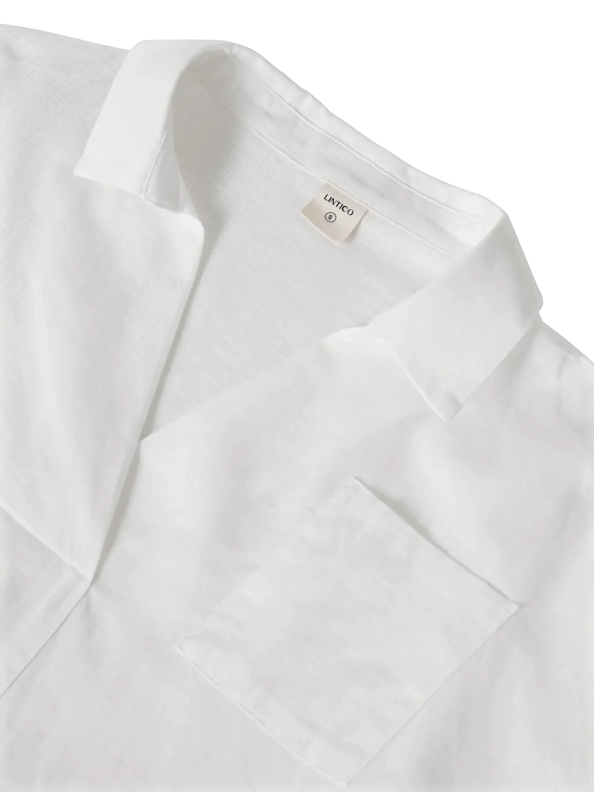 Linen Oversized Fit Pocket Shirt ELOWEN - TOPS-Linen Blouses