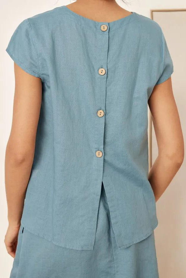 Linen Blend Cap Sleeve Top And Pencil Skirt Set VEDA - SETS-Linen Sets