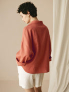 Linen Oversized Fit Pocket Shirt ELOWEN - TOPS-Linen Blouses
