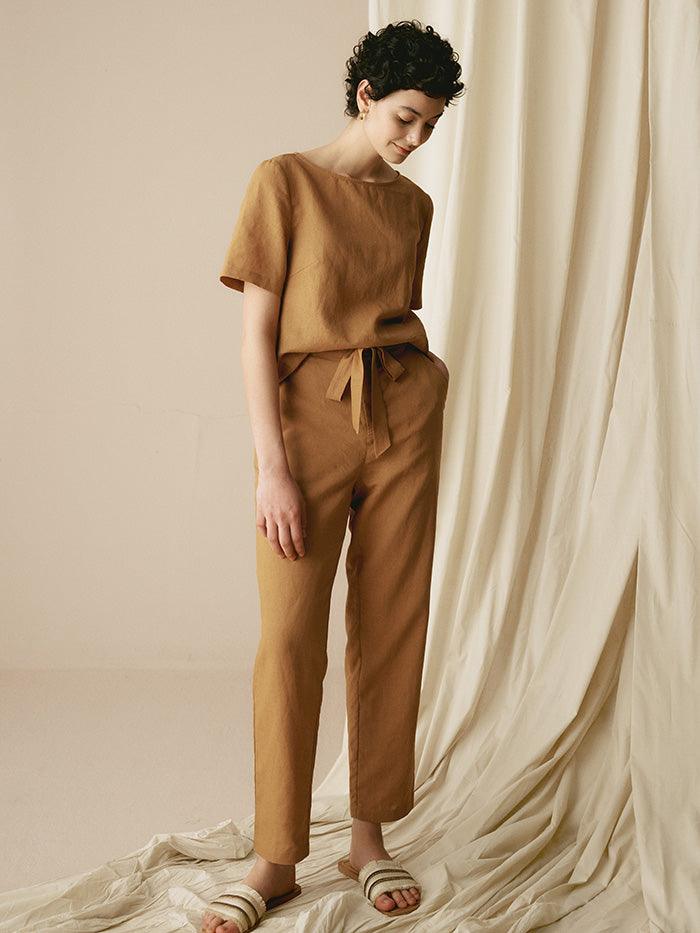 100% Linen Two-Piece Casual Tracksuit - SETS-Linen Sets