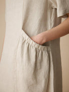 100% Linen Pocket Caftan Midi-Dress ESME - DRESSES-Linen Maxi