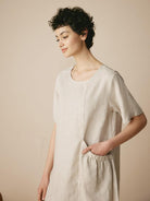 100% Linen Pocket Caftan Midi-Dress ESME - DRESSES-Linen Maxi