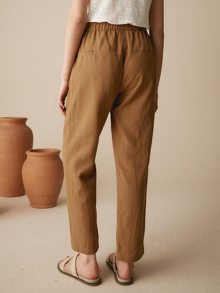 100% Linen Tapered Pants - BOTTOMS-Linen