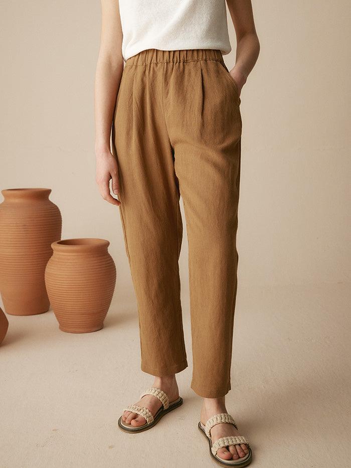100% Linen Tapered Pants - BOTTOMS-Linen
