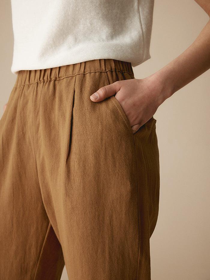 100% Linen Tapered Pants - BOTTOMS-Linen