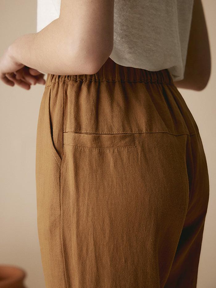 100% Linen Tapered Pants - BOTTOMS-Linen