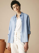 100% Linen Classic Leisure Shirt Azure - TOPS-Linen Button Down Shirts