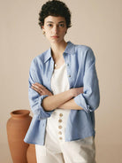 100% Linen Classic Leisure Shirt Azure - TOPS-Linen Button Down Shirts