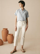 100% Linen Striped Classic Button-Front Shirt - TOPS-Linen Button Down Shirts