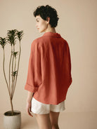 Linen Oversized Fit Pocket Shirt ELOWEN - TOPS-Linen Blouses