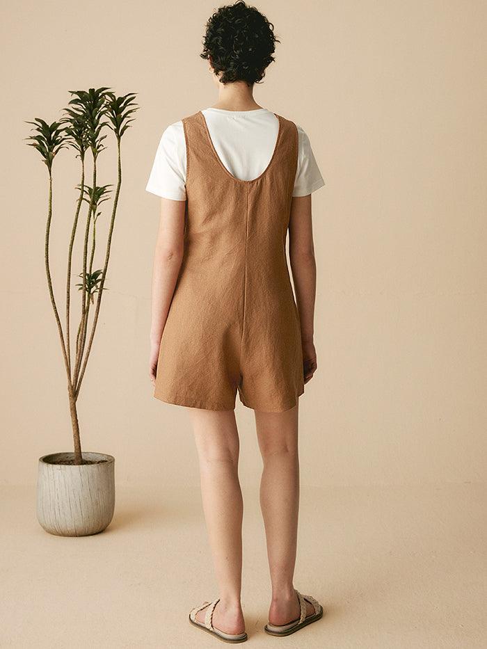 100% Linen U-Neck Short Jumpsuit - sets & jumpsuits