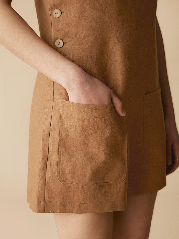 100% Linen U-Neck Short Jumpsuit - sets & jumpsuits