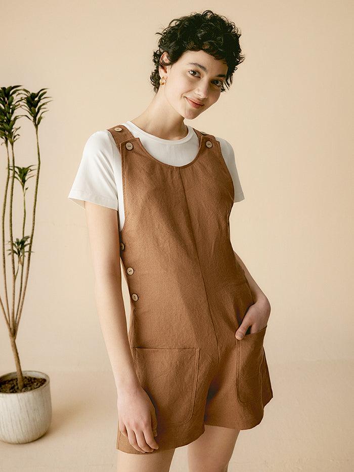 100% Linen U-Neck Short Jumpsuit - sets & jumpsuits