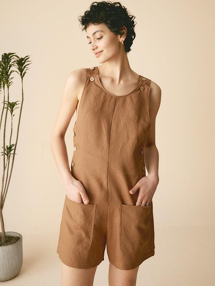 100% Linen U-Neck Short Jumpsuit - sets & jumpsuits