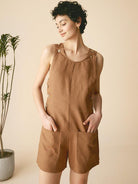 100% Linen U-Neck Short Jumpsuit - sets & jumpsuits