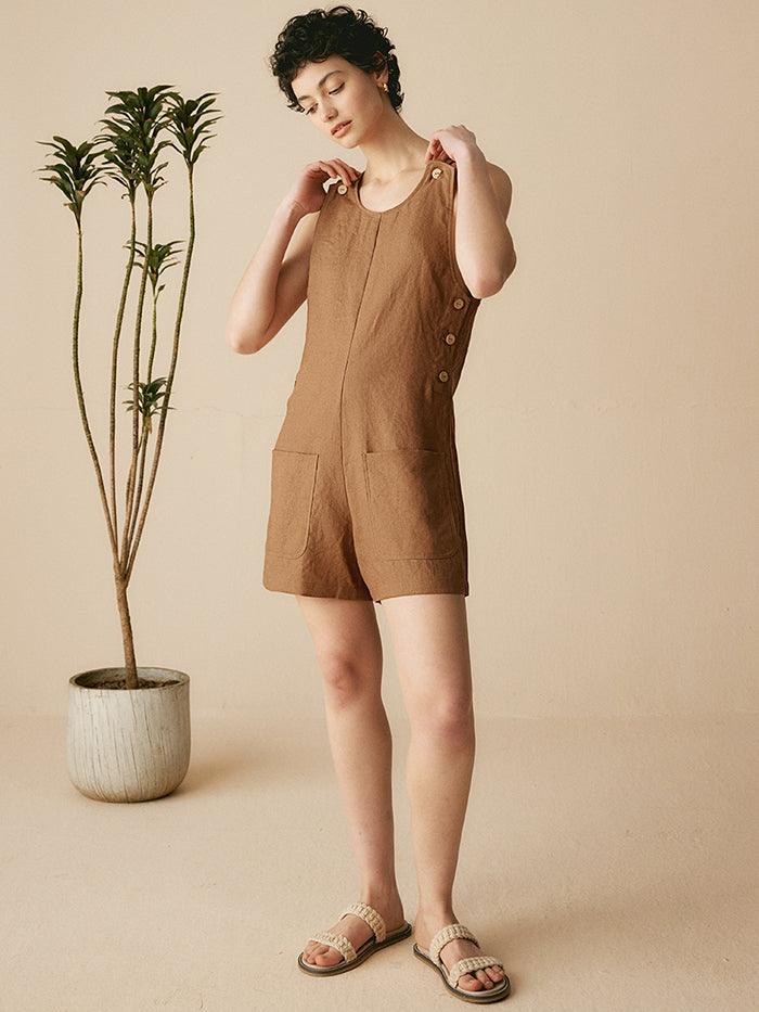 100% Linen U-Neck Short Jumpsuit - sets & jumpsuits