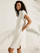 100% Linen Cutout Turtleneck Minidress - DRESSES-Linen Midi