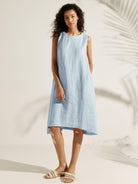 100% Linen Lightweight Sleeveless Dress SIENNA - Ice Blue / S - DRESSES-Linen Midi