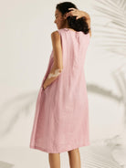 100% Linen Lightweight Sleeveless Dress SIENNA - DRESSES-Linen Midi