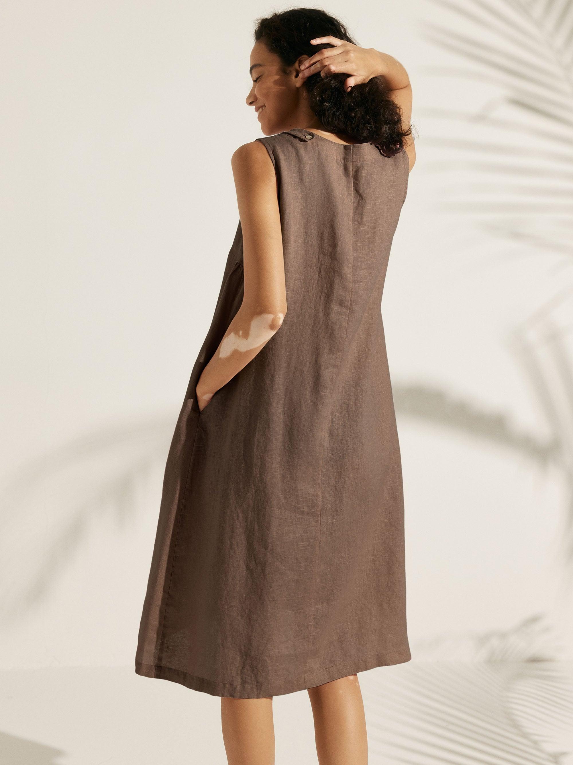 100% Linen Lightweight Sleeveless Dress SIENNA - DRESSES-Linen Midi