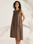 100% Linen Lightweight Sleeveless Dress SIENNA - DRESSES-Linen Midi