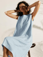 100% Linen Lightweight Sleeveless Dress SIENNA - DRESSES-Linen Midi