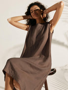 100% Linen Lightweight Sleeveless Dress SIENNA - DRESSES-Linen Midi