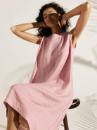 100% Linen Lightweight Sleeveless Dress SIENNA - DRESSES-Linen Midi