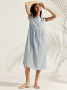100% Linen Cap Sleeve Washed Maxi Dress JOAN - DRESSES-Linen