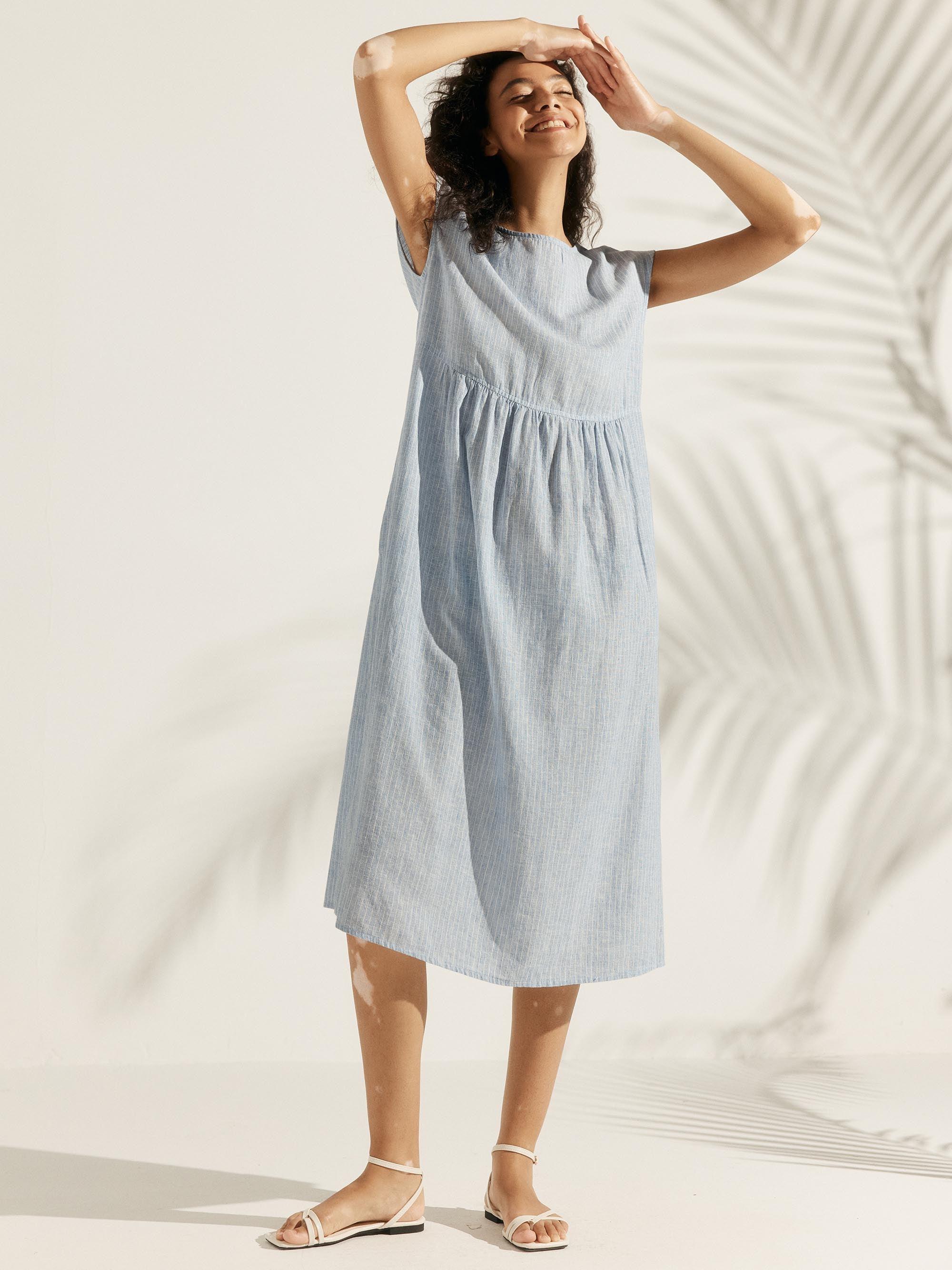 JOAN 100% Linen Cap Sleeve Washed Maxi Dress - DRESSES-Linen