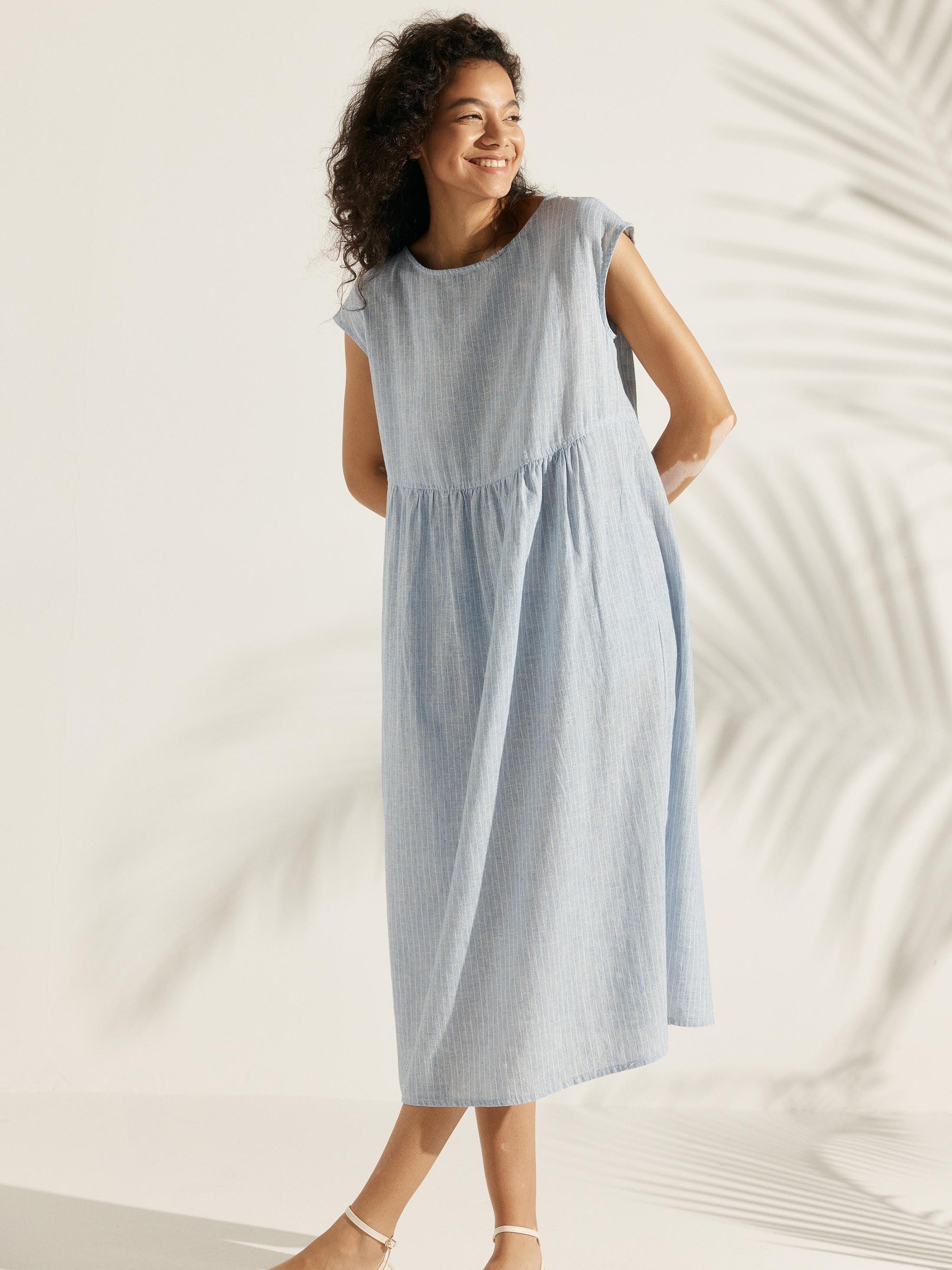 JOAN 100% Linen Cap Sleeve Washed Maxi Dress - DRESSES-Linen