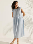 JOAN 100% Linen Cap Sleeve Washed Maxi Dress - DRESSES-Linen