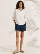 Linen Oversized Fit Pocket Shirt ELOWEN - TOPS-Linen Blouses