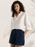 Linen Oversized Fit Pocket Shirt ELOWEN - TOPS-Linen Blouses