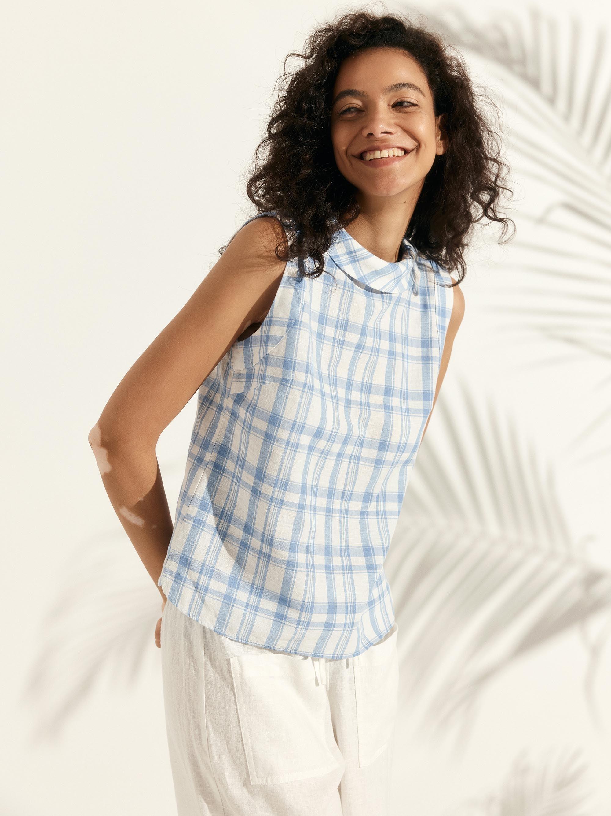 100% Linen Draped Collar Tank Top JACQUELINE - TOPS-Linen Tanks