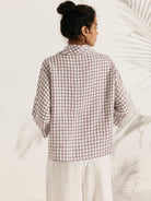 100% Linen Dropped Collar Long-Sleeve Top TRISTAN - TOPS-Linen Blouses