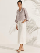 100% Linen Dropped Collar Long-Sleeve Top TRISTAN - TOPS-Linen Blouses