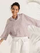 100% Linen Dropped Collar Long-Sleeve Top TRISTAN - TOPS-Linen Blouses