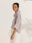 100% Linen Dropped Collar Long-Sleeve Top TRISTAN - TOPS-Linen Blouses