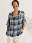 100% Linen V-Neck Short Sleeve Shirt SIERRA - TOPS-Linen Blouses