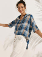 100% Linen V-Neck Short Sleeve Shirt SIERRA - TOPS-Linen Blouses
