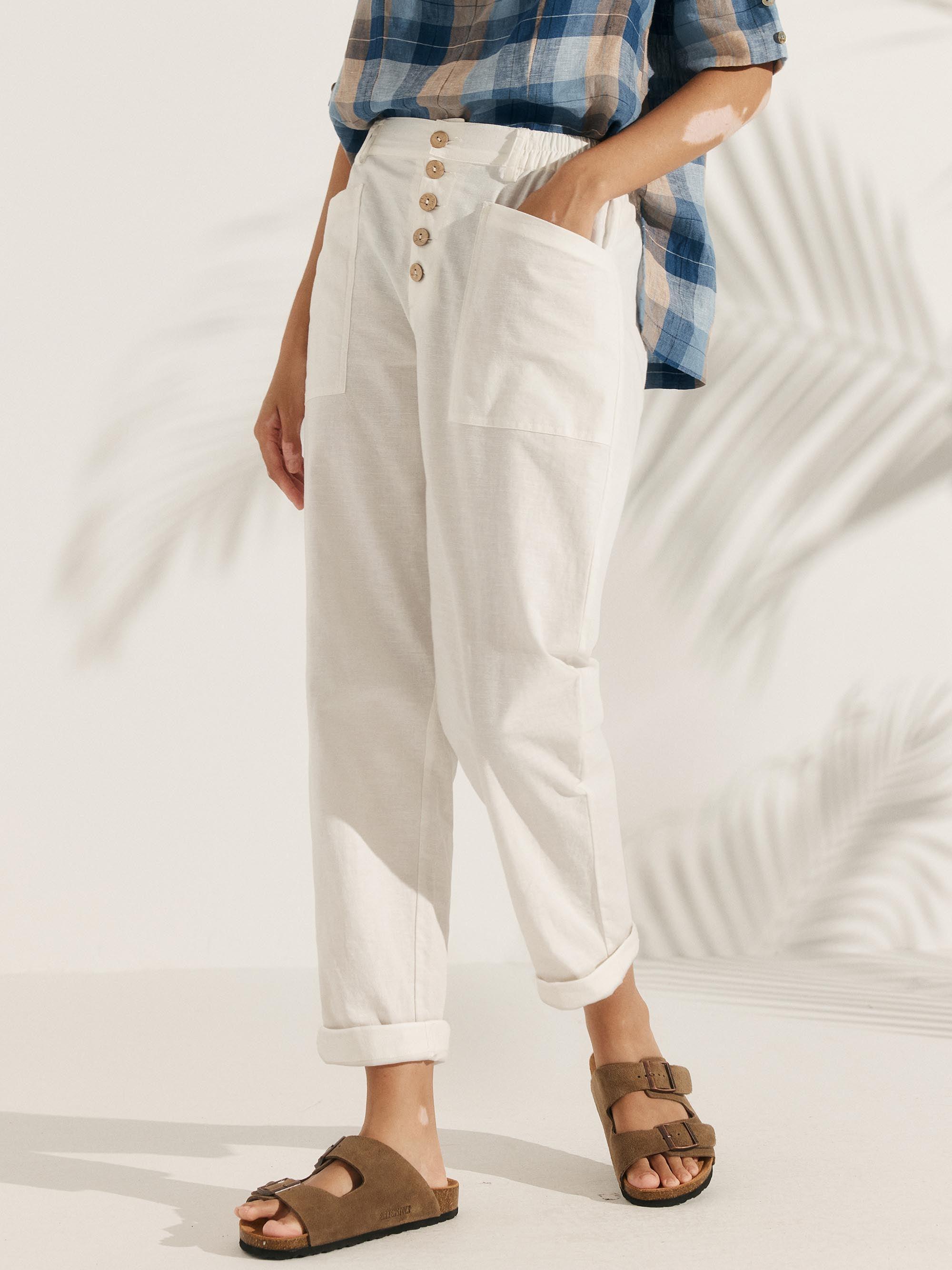 Linen Simple Button Fly Trousers HEIDI - BOTTOMS-Linen Pants