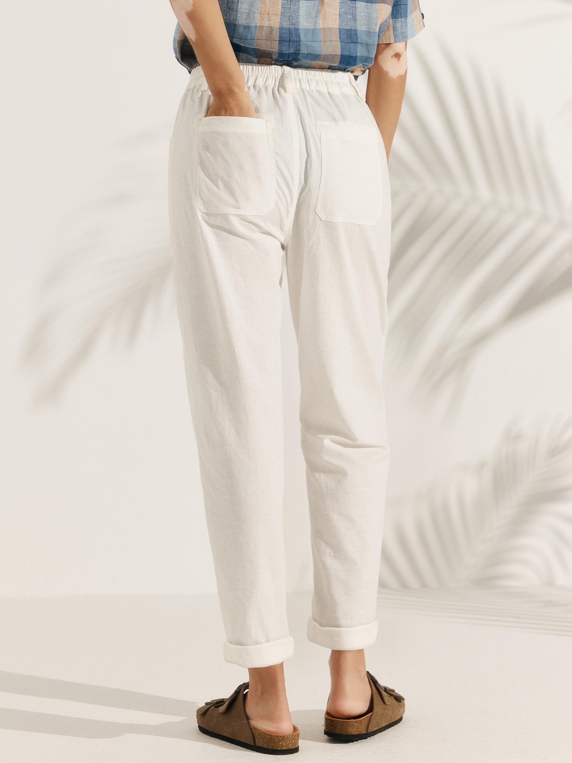 Linen Simple Button Fly Trousers HEIDI - BOTTOMS-Linen Pants