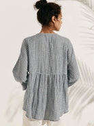 Linen Checked Long-Sleeved Top - TOPS-Linen Blouses