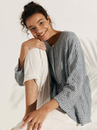 Linen Checked Long-Sleeved Top - TOPS-Linen Blouses