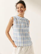 100% Linen Draped Collar Tank Top JACQUELINE - TOPS-Linen Tanks