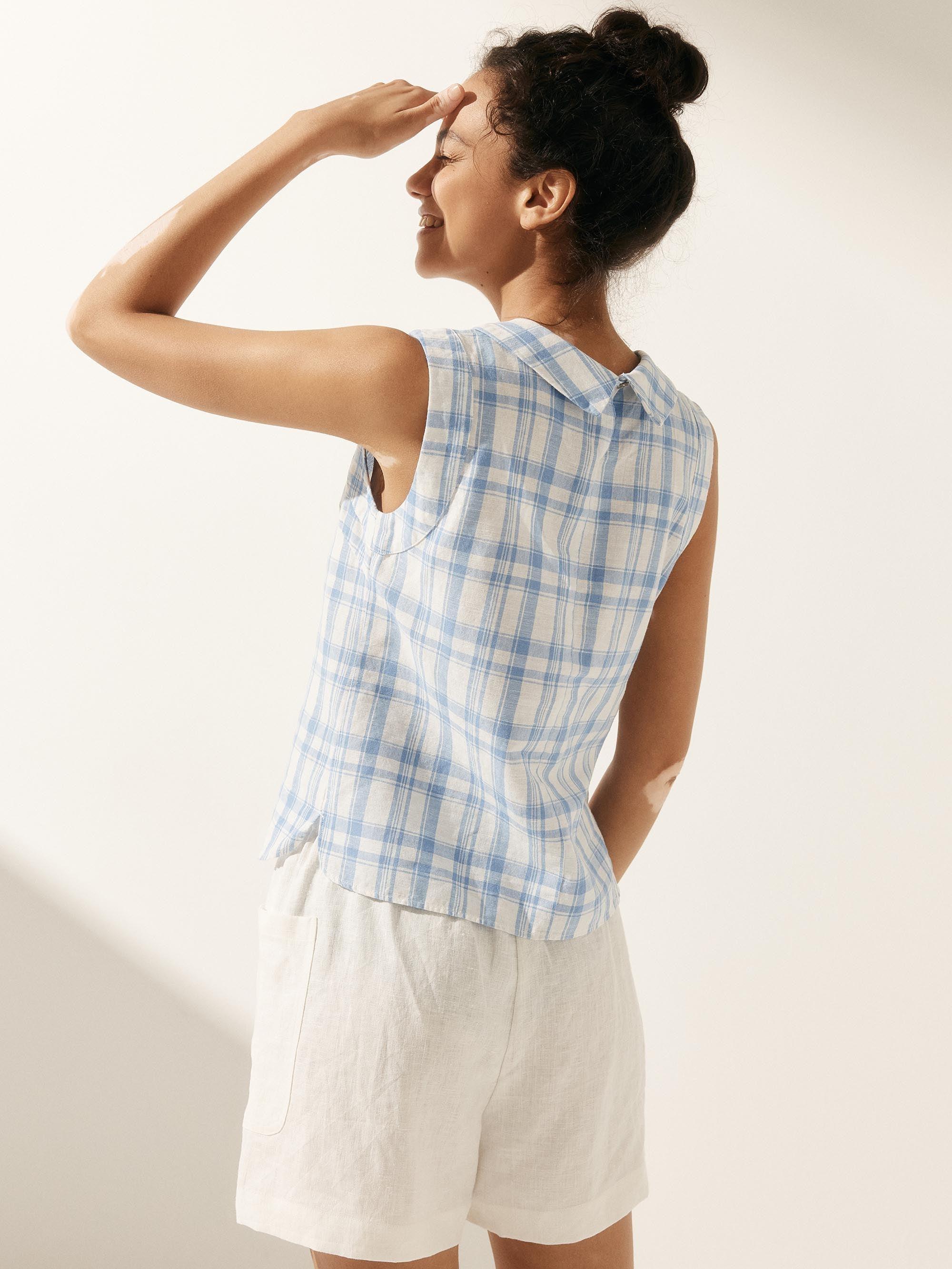 100% Linen Draped Collar Tank Top JACQUELINE - TOPS-Linen Tanks